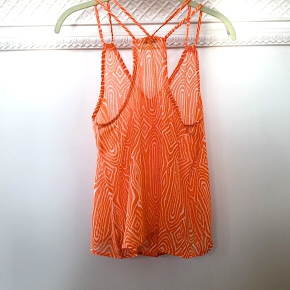 Lily White Orange Printed Sheer Tank Sz S - Picture 4 of 4